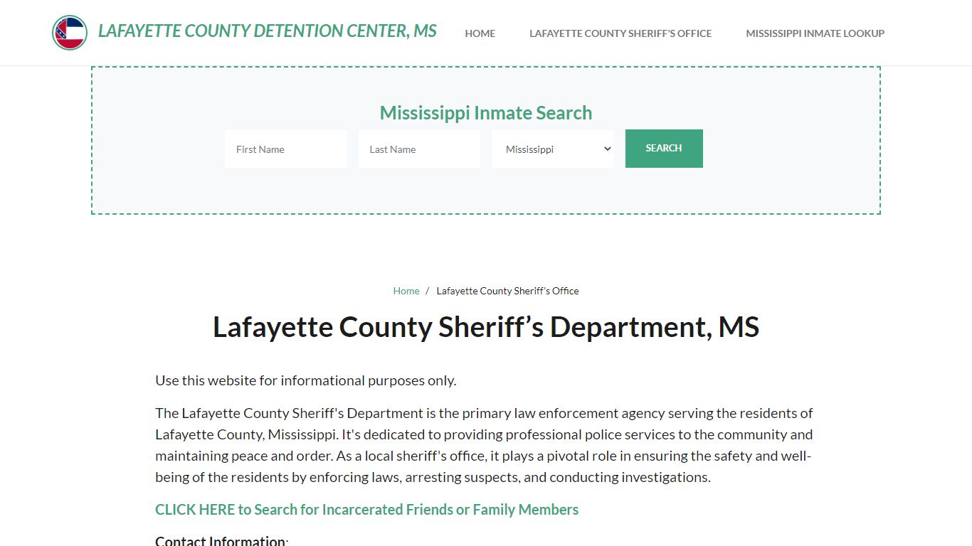 Lafayette County Sheriff Department, MS Arrests, Warrant Lookup