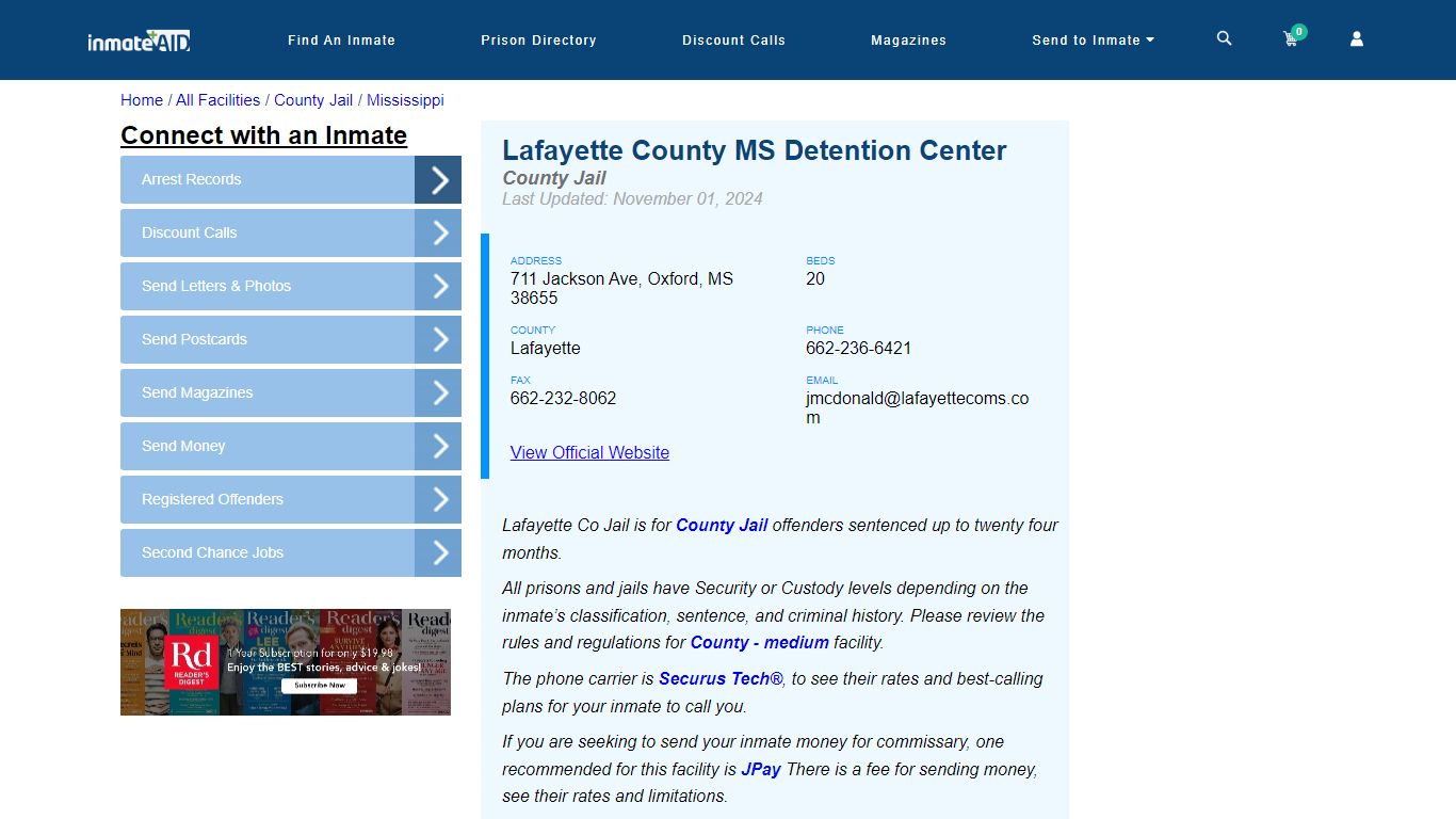 Lafayette County MS Detention Center - Inmate Locator